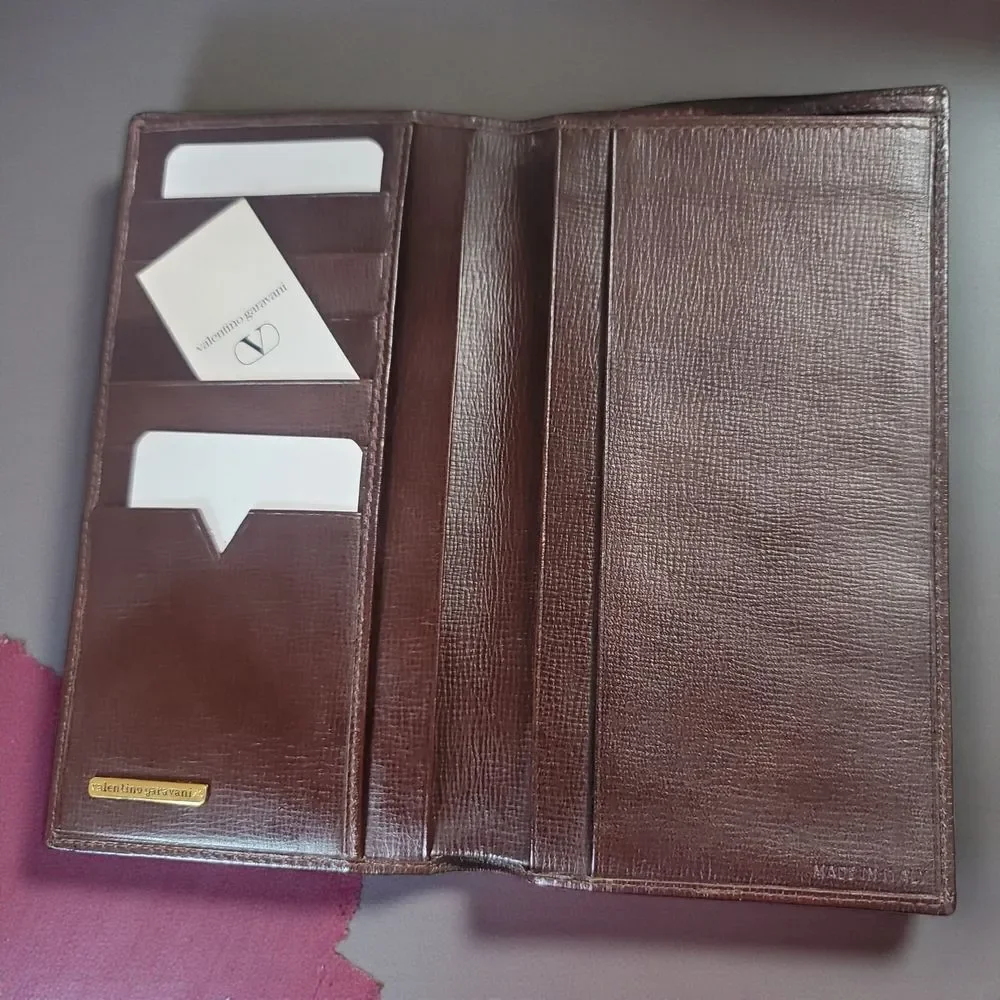 Valentino Garavani Brown Leather Long Wallet Vintage In EUC
